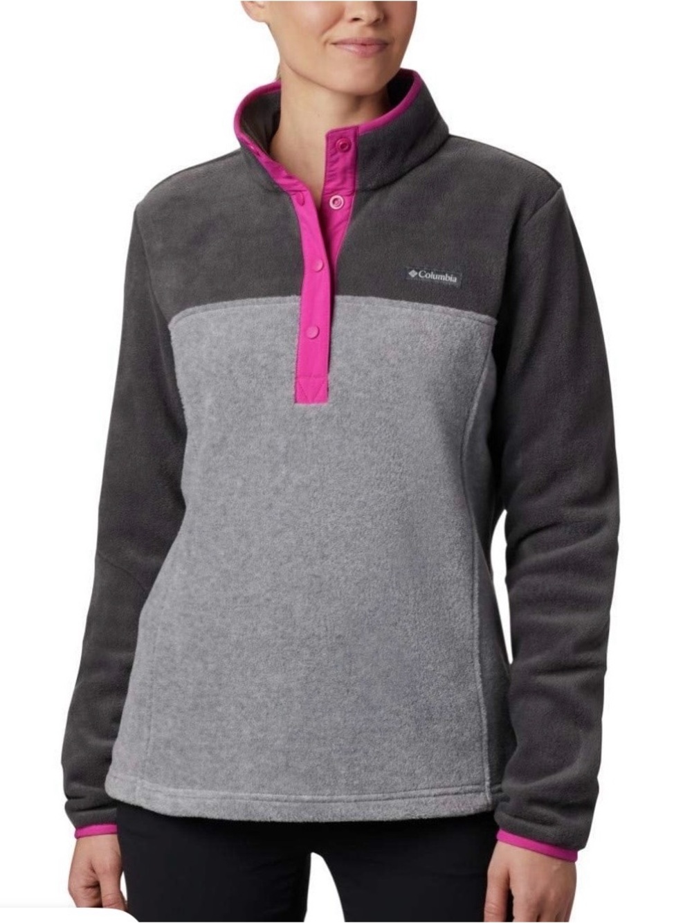 COLUMBIA Plus 1X Benton Springs Half Snap Pullover Fleece Jacket Gray Pink NWT